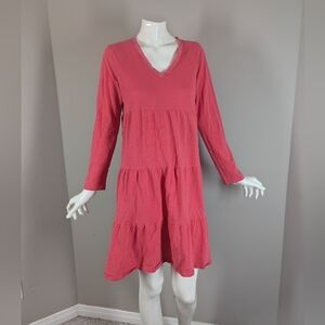 Uchuu Montreal Tiered Cotton Dress Pink Boho Babydoll Tunic Long Sleeve Small